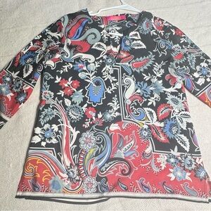 Catherine Malandrino Paisley Floral Tie Sleeve Blouse XS | Boho Chic Top